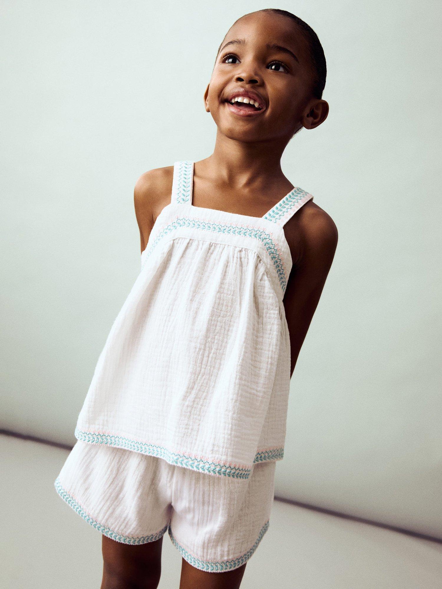 Product image 1 of 6, which shows Mango Kids' Cotton Sleeveless Embroidered Blouse, White, 12-18 months