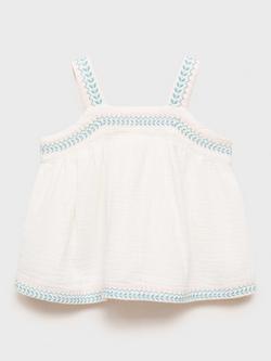 Mango Kids' Cotton Sleeveless Embroidered Blouse, White - view 2, White