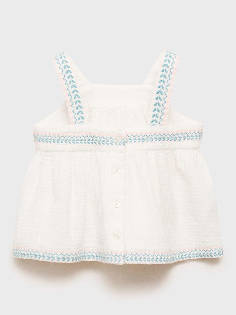 Product image 3 of 6, which shows Mango Kids' Cotton Sleeveless Embroidered Blouse, White, 12-18 months