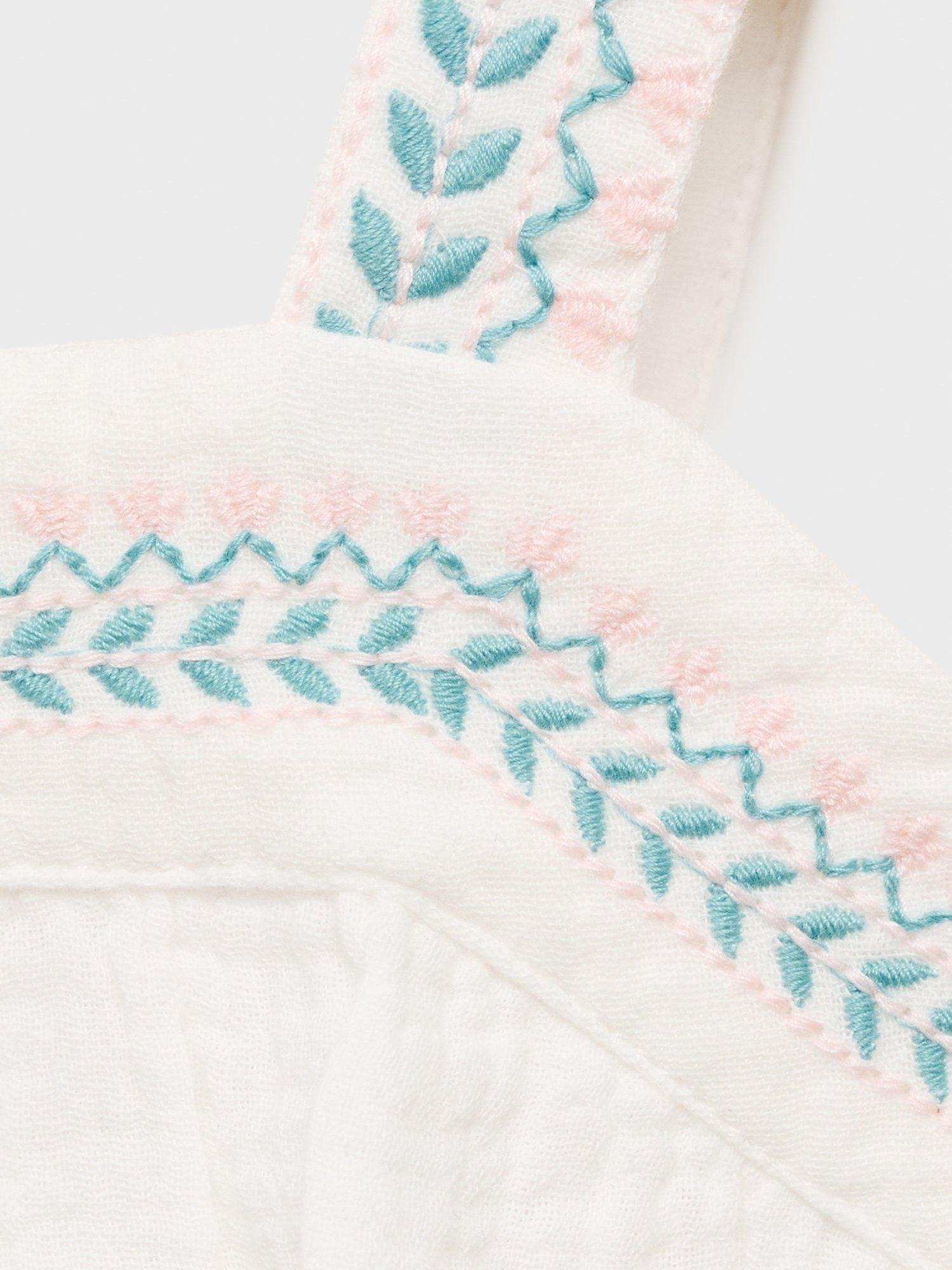 Product image 6 of 6, which shows Mango Kids' Cotton Sleeveless Embroidered Blouse, White, 12-18 months
