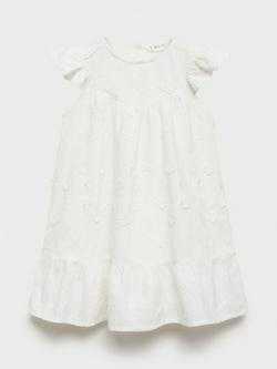 Mango Kids' Zoe Cotton Floral Embroidery Ruffle Dress, White, White