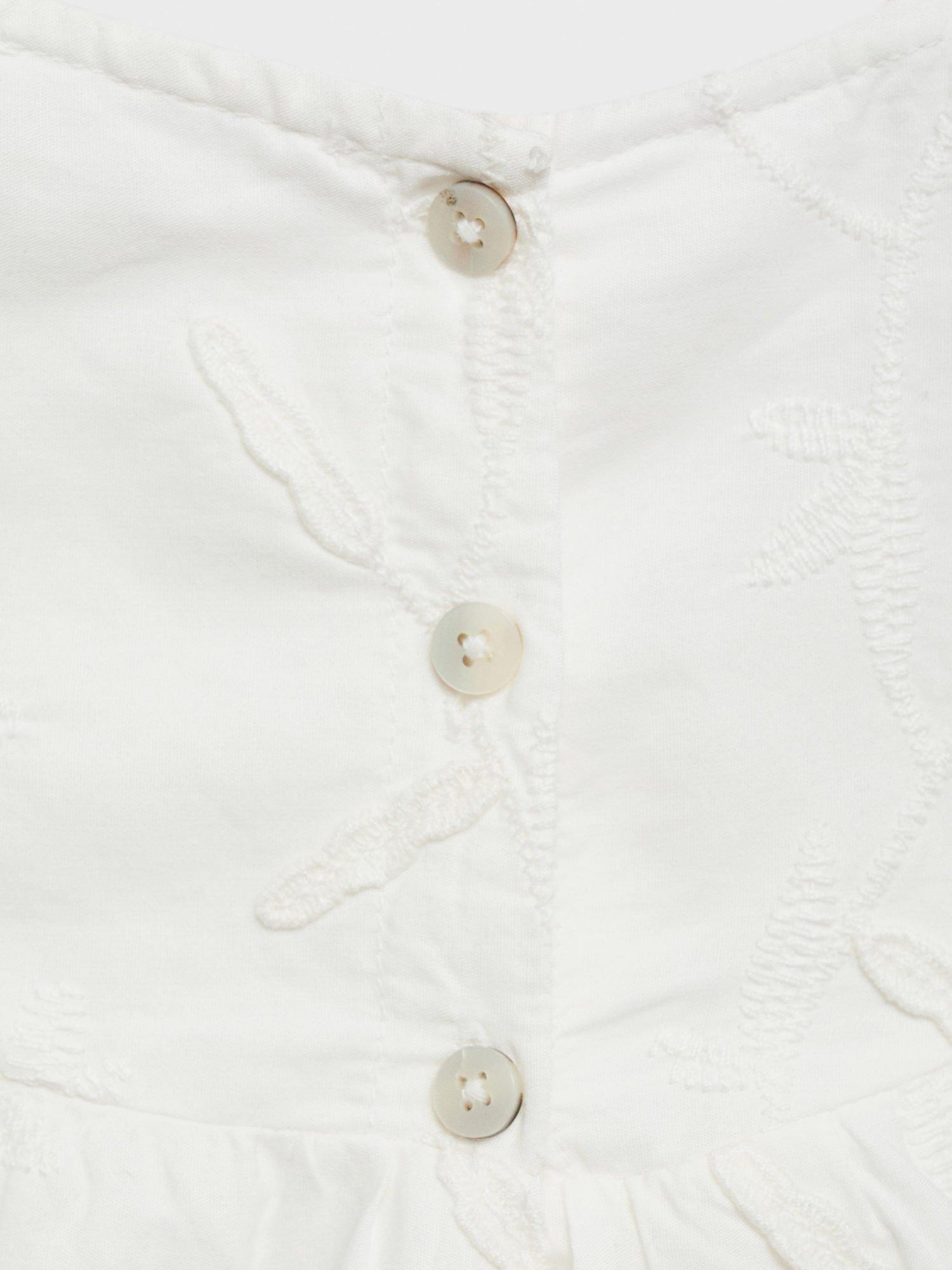 Product image 4 of 4, which shows Mango Kids' Zoe Cotton Floral Embroidery Ruffle Dress, White, 12-18 months