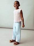 Mango Kids' Nixie Cotton Blend Open Knit Sleeveless Top, Light Pastel Pink
