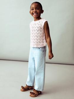 Mango Kids' Nixie Cotton Blend Open Knit Sleeveless Top, Light Pastel Pink, Light Pastel Pink