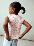 Mango Kids' Nixie Cotton Blend Open Knit Sleeveless Top, Light Pastel Pink