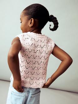 Mango Kids' Nixie Cotton Blend Open Knit Sleeveless Top, Light Pastel Pink - view 2, Light Pastel Pink
