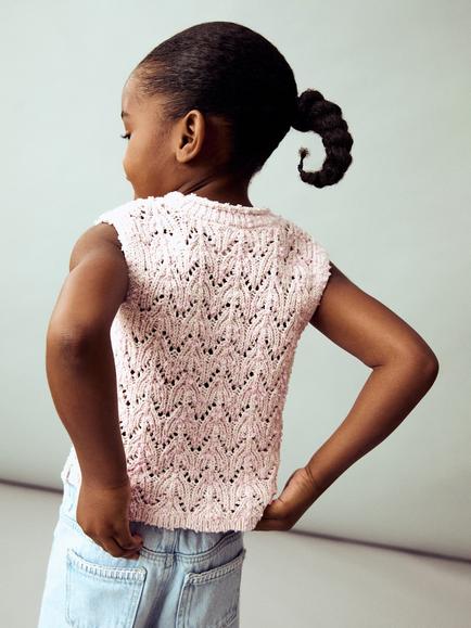 Mango Kids' Nixie Cotton Blend Open Knit Sleeveless Top, Light Pastel Pink - view 2, Light Pastel Pink
