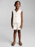Mango Kids' Cotton Linen Blend Slouchy Shorts, White