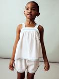 Mango Kids' Delhip Textured Cotton Embroidered Shorts, White