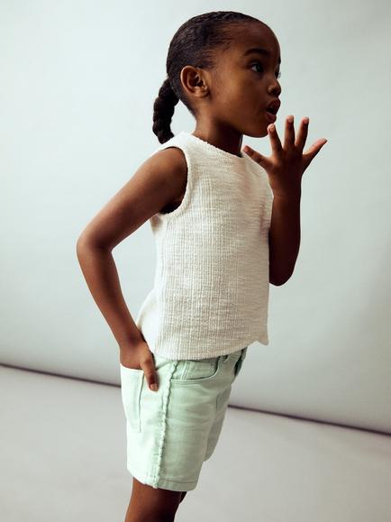 Mango Kids' Linda Cotton Five Pocket Shorts, Green, Green