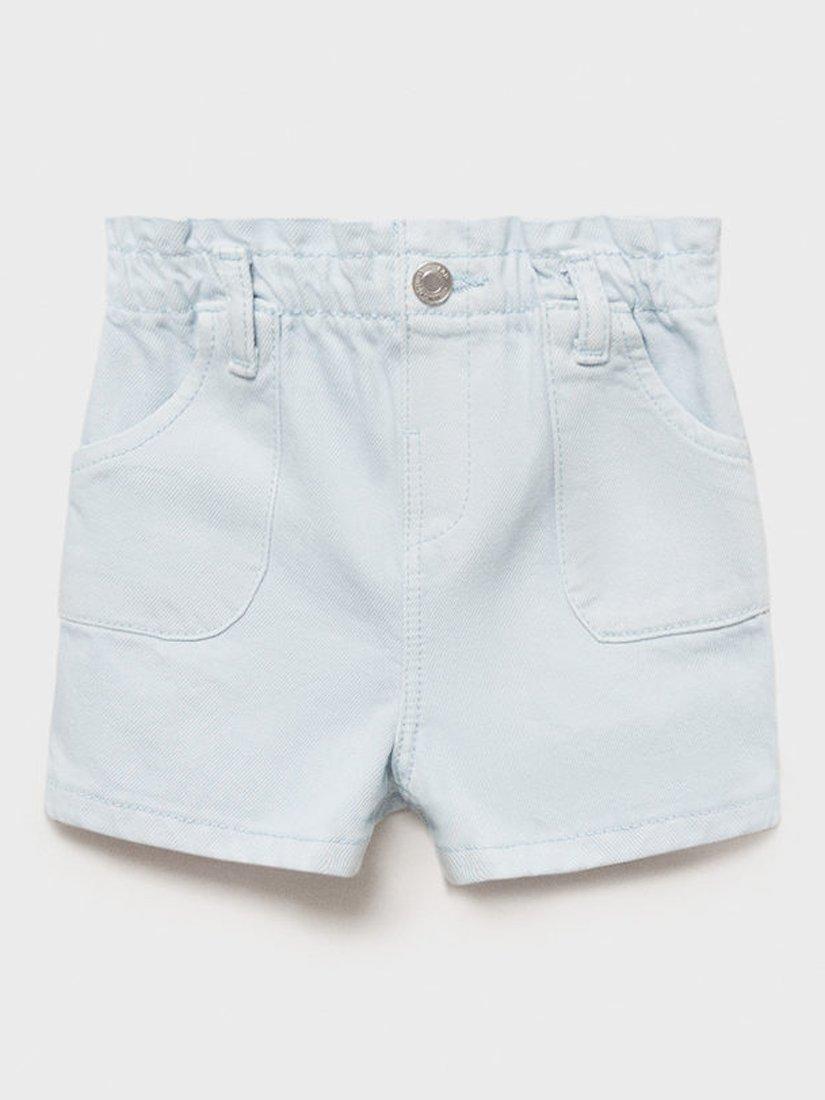 Product image 1 of 4, which shows Mango Kids' Pepi Cotton Paper Bag Shorts, Lt-pastel Blue, 12-18 months