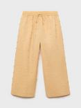 Mango Kids' Mousse Cotton Embroidered Drawstring Trousers, Medium Yellow