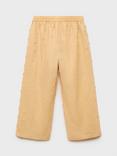 Mango Kids' Mousse Cotton Embroidered Drawstring Trousers, Medium Yellow