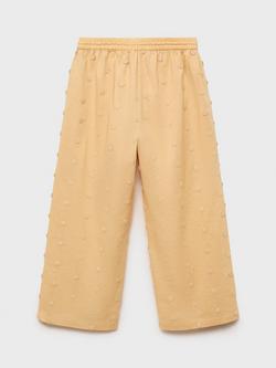 Mango Kids' Mousse Cotton Embroidered Drawstring Trousers, Medium Yellow - view 2, Medium Yellow
