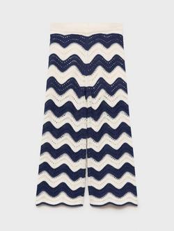 Mango Kids' Halip Cotton Open Knit Zig-Zag Trousers, Medium Blue - view 2, Medium Blue