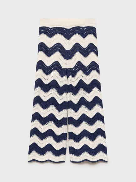 Mango Kids' Halip Cotton Open Knit Zig-Zag Trousers, Medium Blue - view 2, Medium Blue