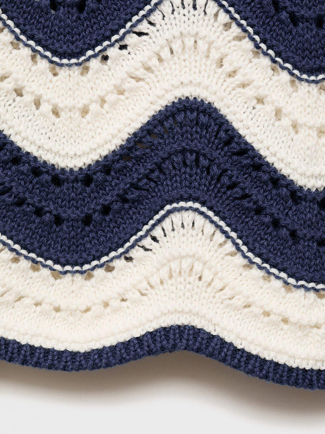 Product image 4 of 5, which shows Mango Kids' Halip Cotton Open Knit Zig-Zag Trousers, Medium Blue, 7-8 years