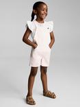 Mango Kids' Mila Cotton Square Neck Button Dungarees, Light Pastel Pink
