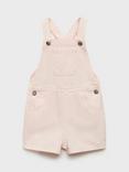 Mango Kids' Mila Cotton Square Neck Button Dungarees, Light Pastel Pink