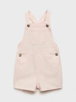 Mango Kids' Mila Cotton Square Neck Button Dungarees, Light Pastel Pink - view 2, Light Pastel Pink