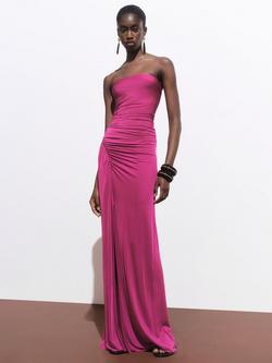 Mango Lia Strapless Ruched Maxi Dress, Bright Pink, Bright Pink