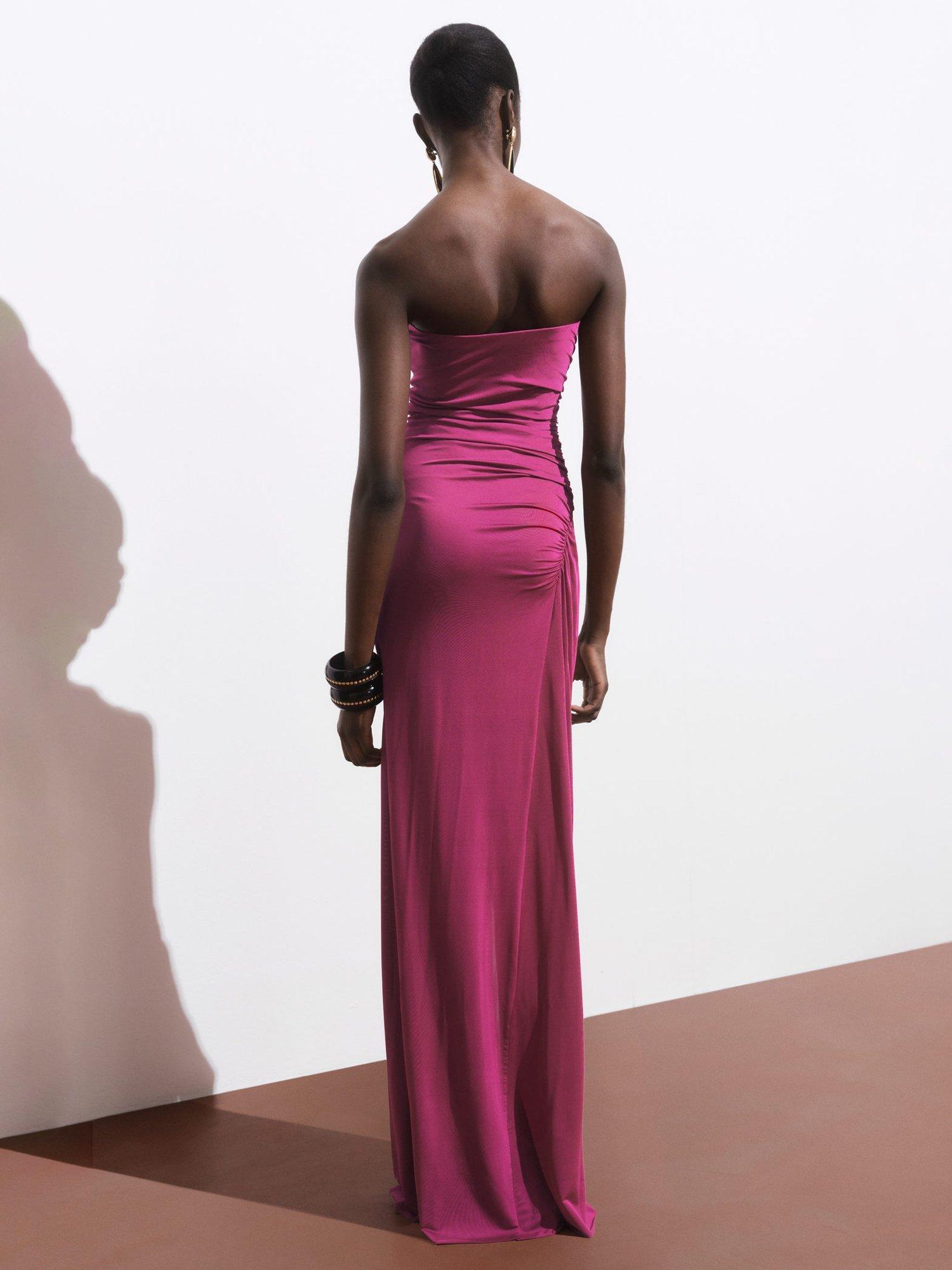 Product image 2 of 8, which shows Mango Lia Strapless Ruched Maxi Dress, Bright Pink, 10