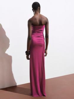Mango Lia Strapless Ruched Maxi Dress, Bright Pink - view 2, Bright Pink