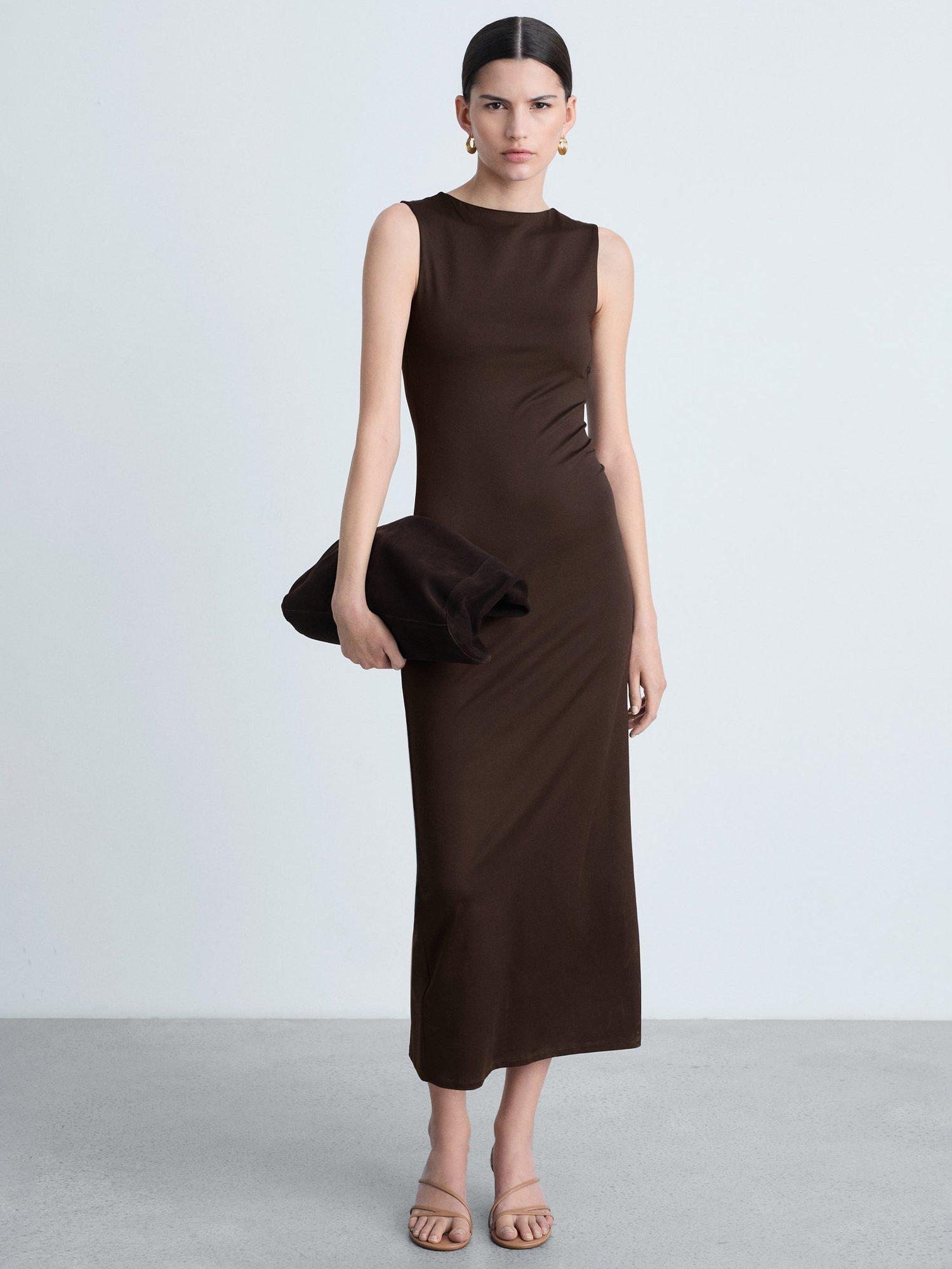Product image 2 of 8, which shows Mango Luisa Sleeveless Midi Pencil Dress, Brown, 12