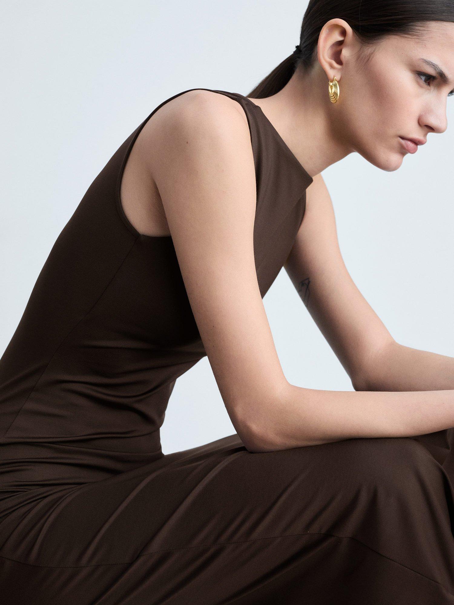 Product image 6 of 8, which shows Mango Luisa Sleeveless Midi Pencil Dress, Brown, 12