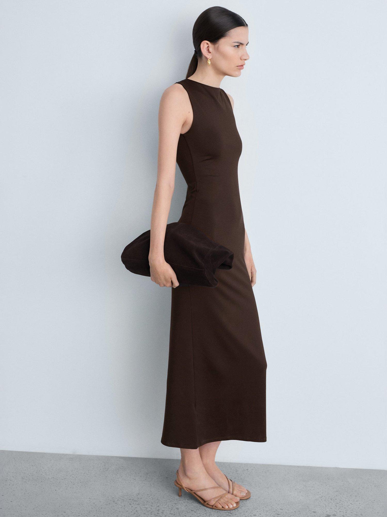 Product image 7 of 8, which shows Mango Luisa Sleeveless Midi Pencil Dress, Brown, 12