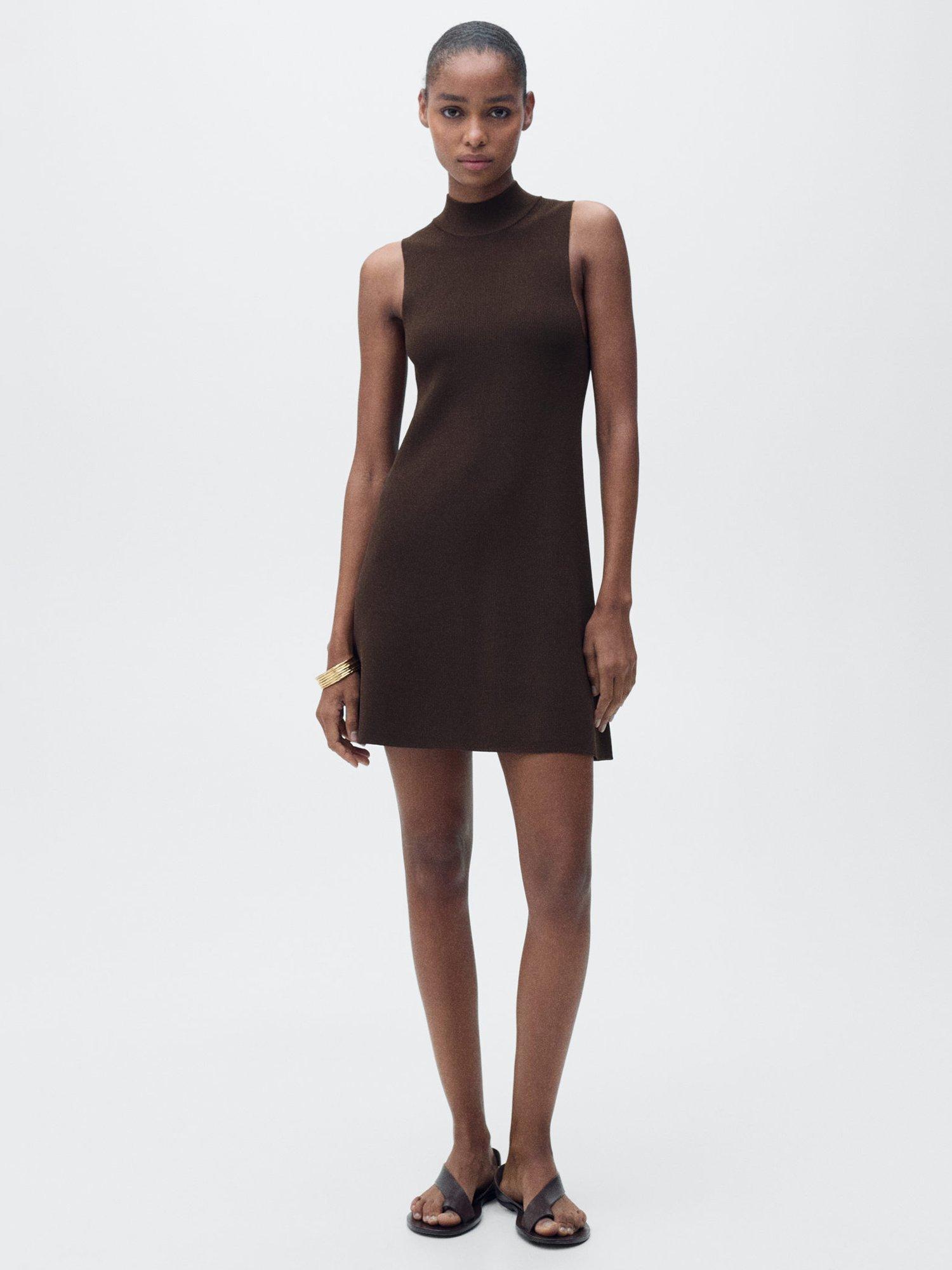 Product image 1 of 7, which shows Mango Sesete High Neck Sleeveless Mini Dress, Dark Brown, 8