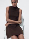 Mango Sesete High Neck Sleeveless Mini Dress, Dark Brown