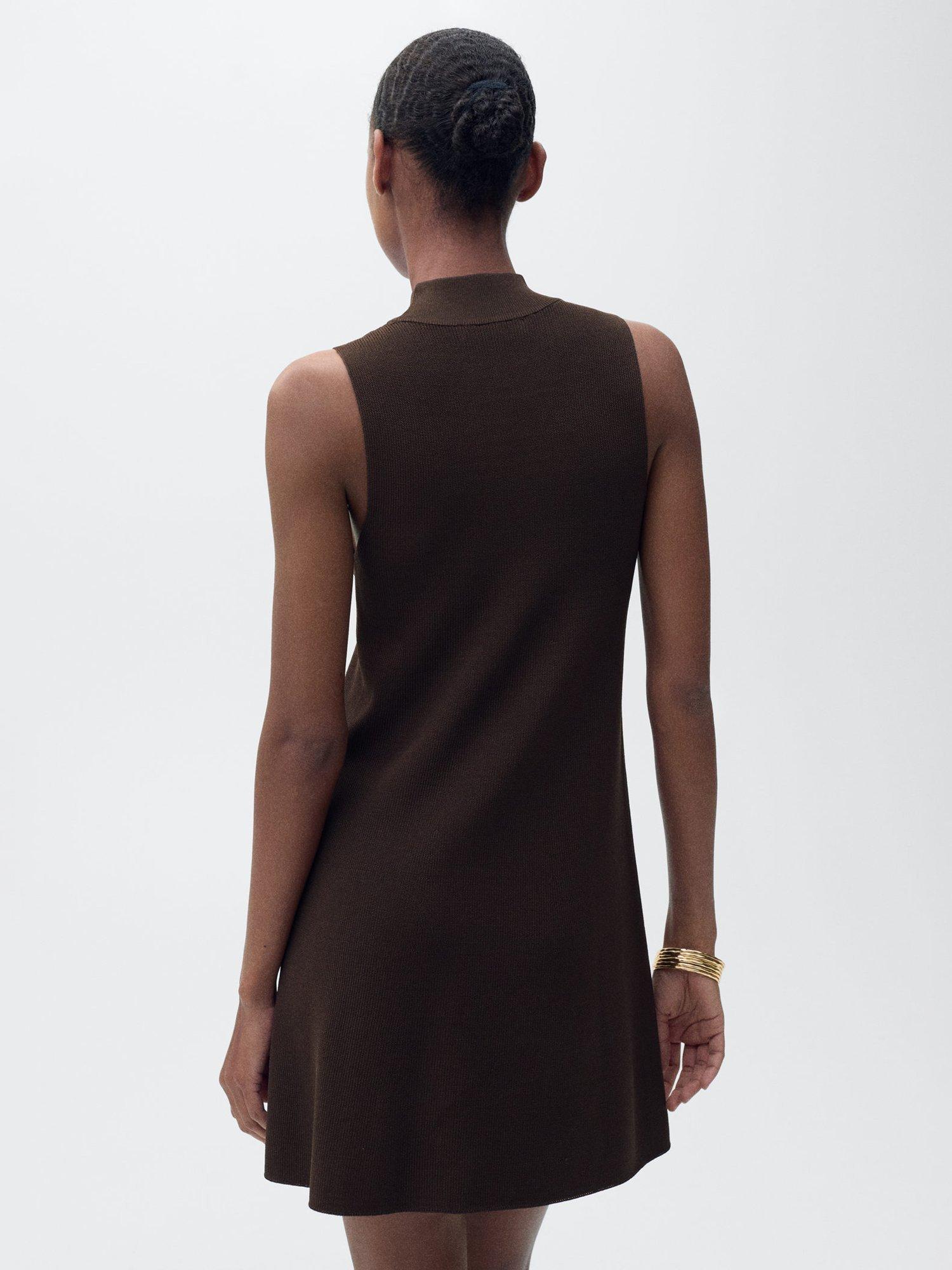 Product image 4 of 7, which shows Mango Sesete High Neck Sleeveless Mini Dress, Dark Brown, 8
