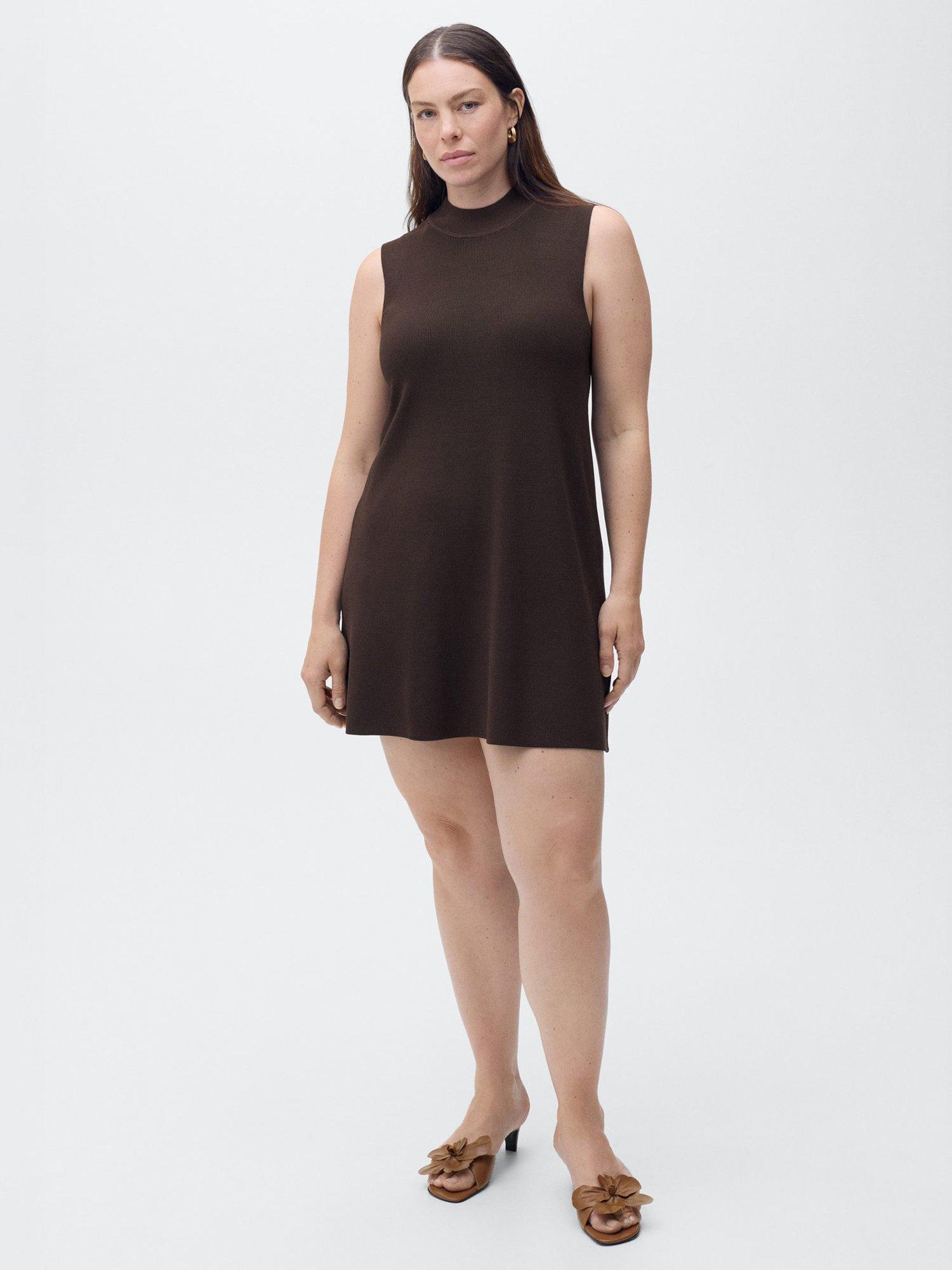 Product image 6 of 7, which shows Mango Sesete High Neck Sleeveless Mini Dress, Dark Brown, 8
