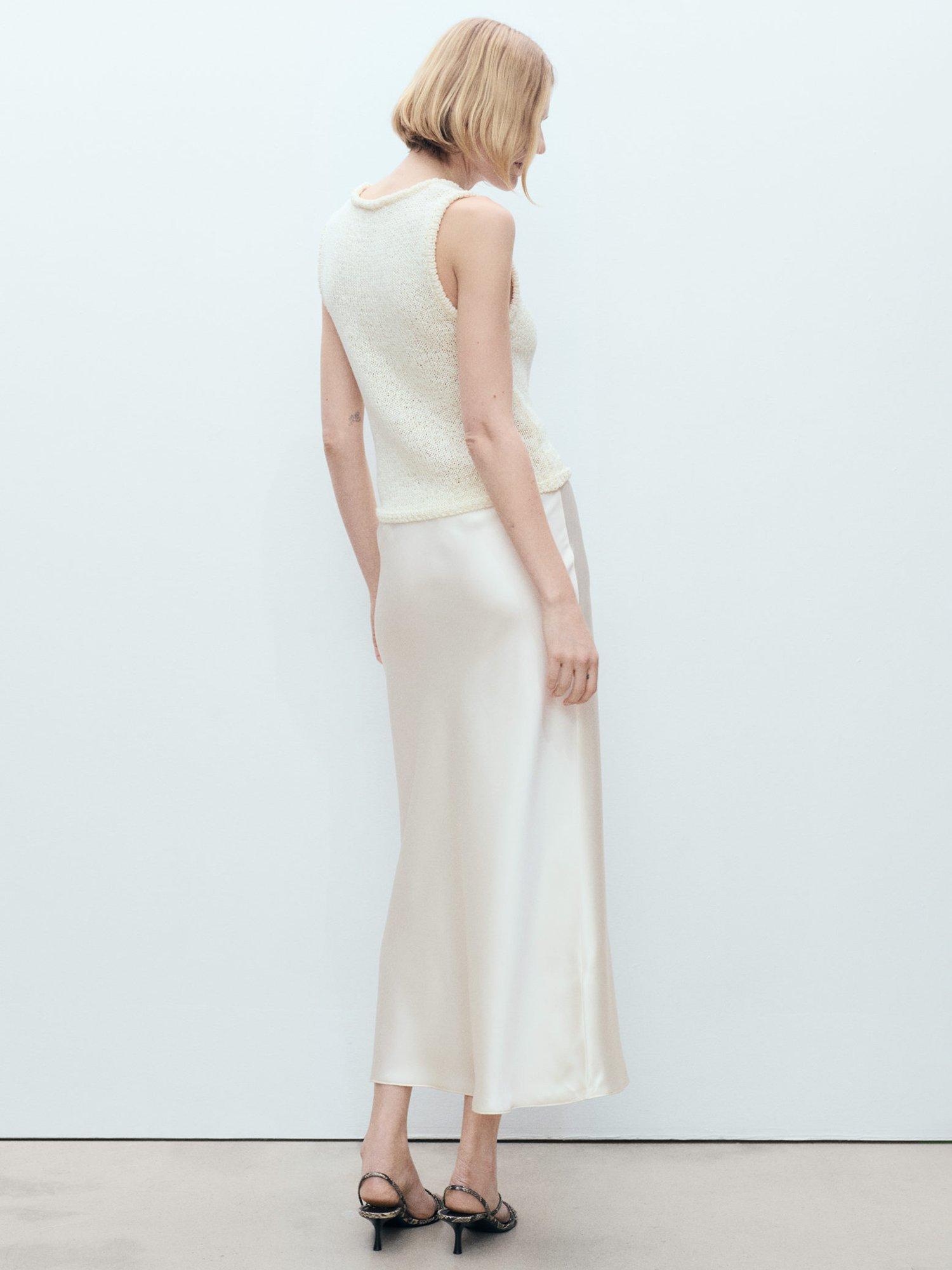 Product image 4 of 8, which shows Mango Mia Satin Midi Skirt, Light Beige, XS