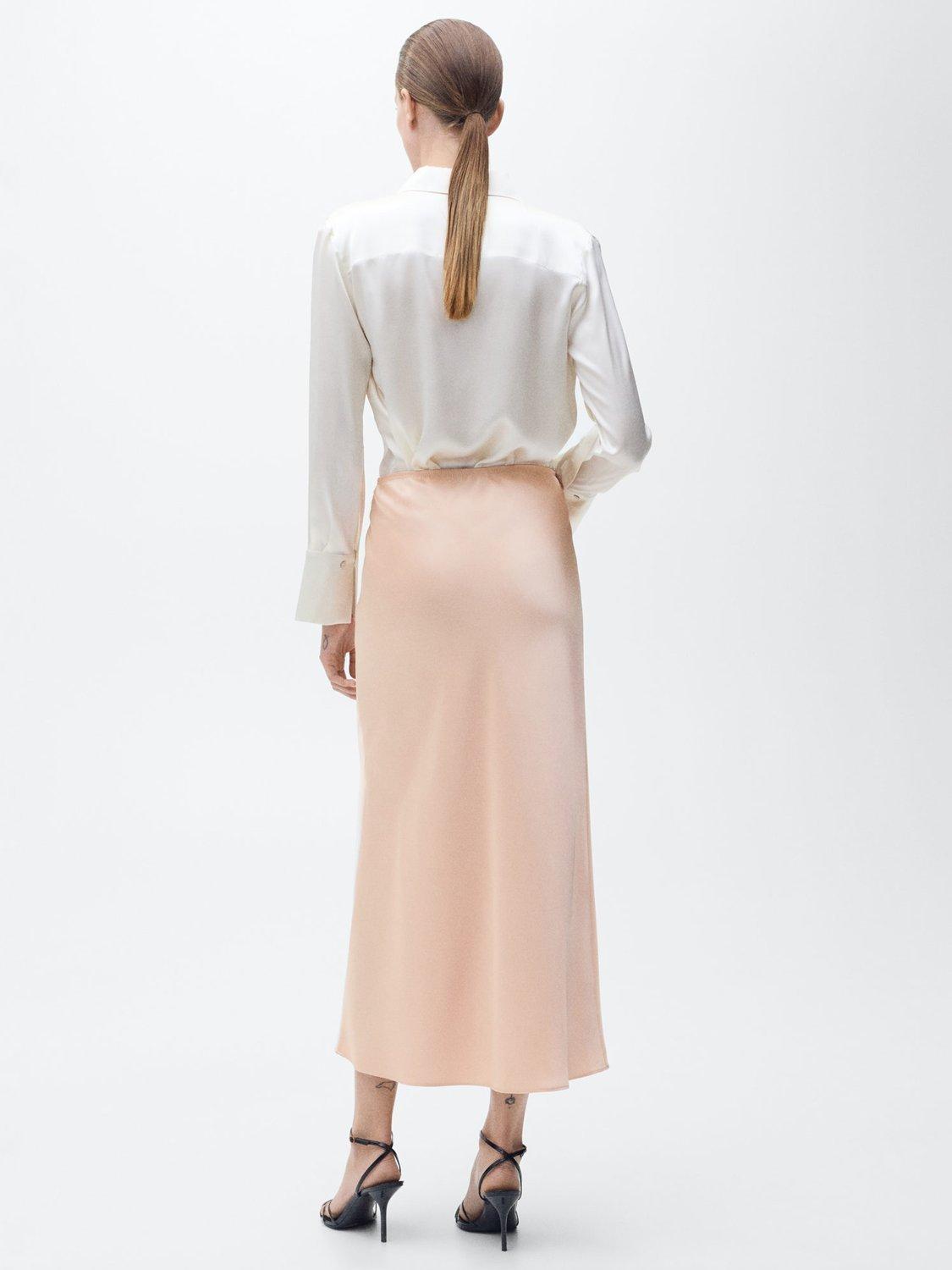Product image 4 of 8, which shows Mango Mia Satin Midi Skirt, Pastel Orange, XXS