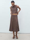 Mango Romeo Linen Blend Polka Dot Midi Skirt, Dark Brown, Dark Brown
