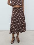 Mango Romeo Linen Blend Polka Dot Midi Skirt, Dark Brown, Dark Brown
