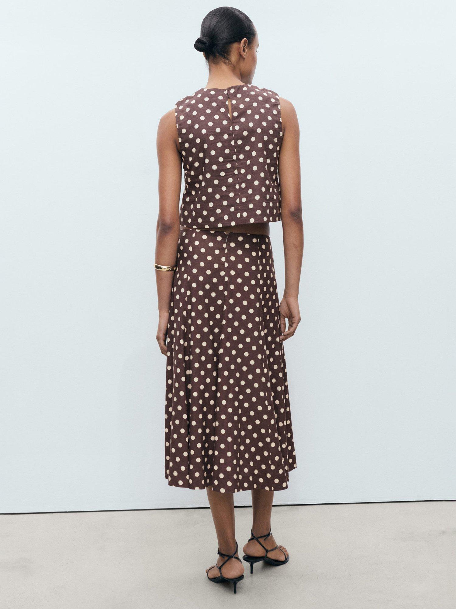 Product image 4 of 7, which shows Mango Romeo Linen Blend Polka Dot Midi Skirt, Dark Brown, 12