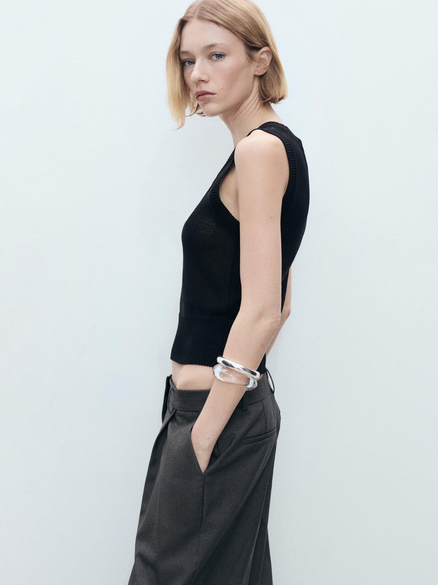 Product image 2 of 8, which shows Mango Becky Sleeveless Knit Top, Black, L