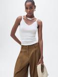 Mango Gym Strappy Knit Top, Light Beige