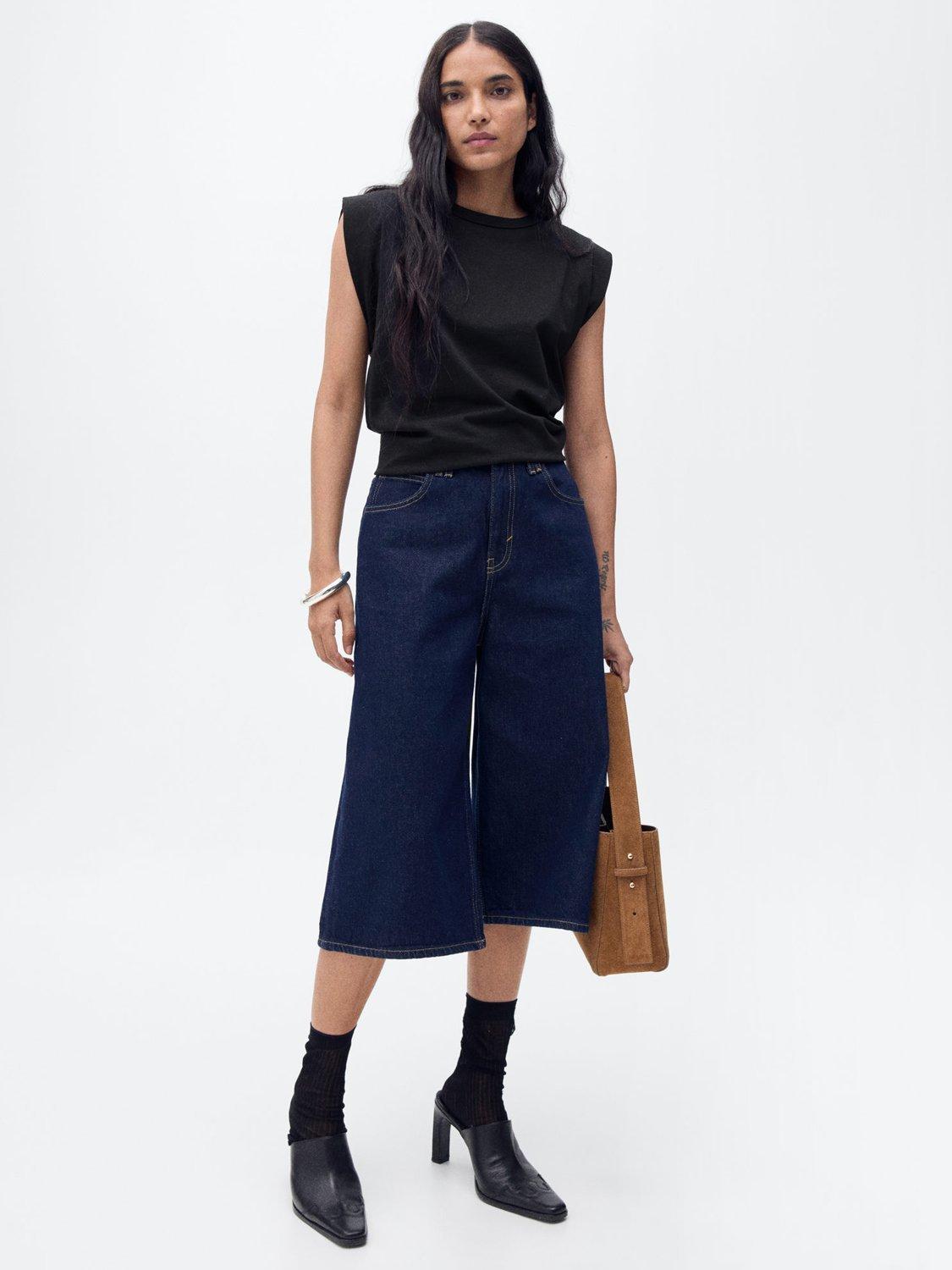 Product image 2 of 8, which shows Mango Viri Cotton Short Sleeved Top, Black, M