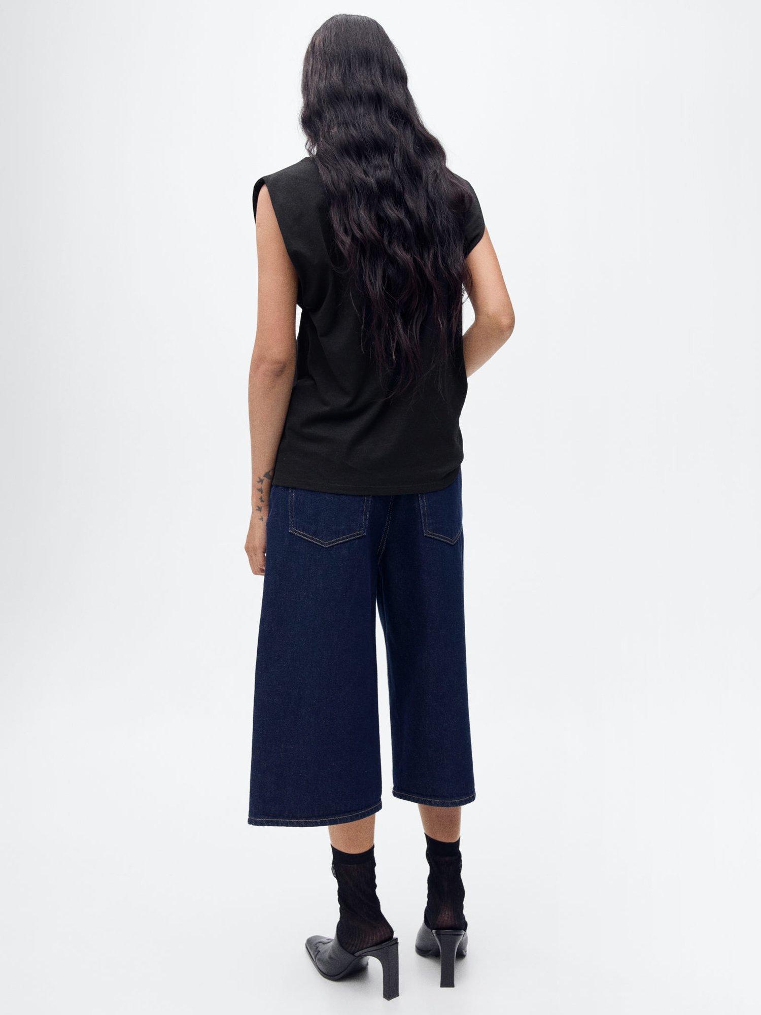Product image 4 of 8, which shows Mango Viri Cotton Short Sleeved Top, Black, M