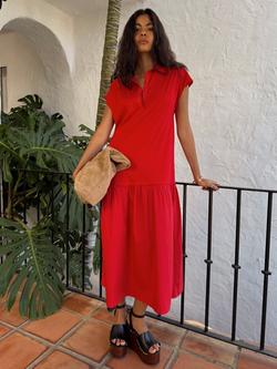 Never Fully Dressed Darcy Cap Sleeve Cotton Dress, Red