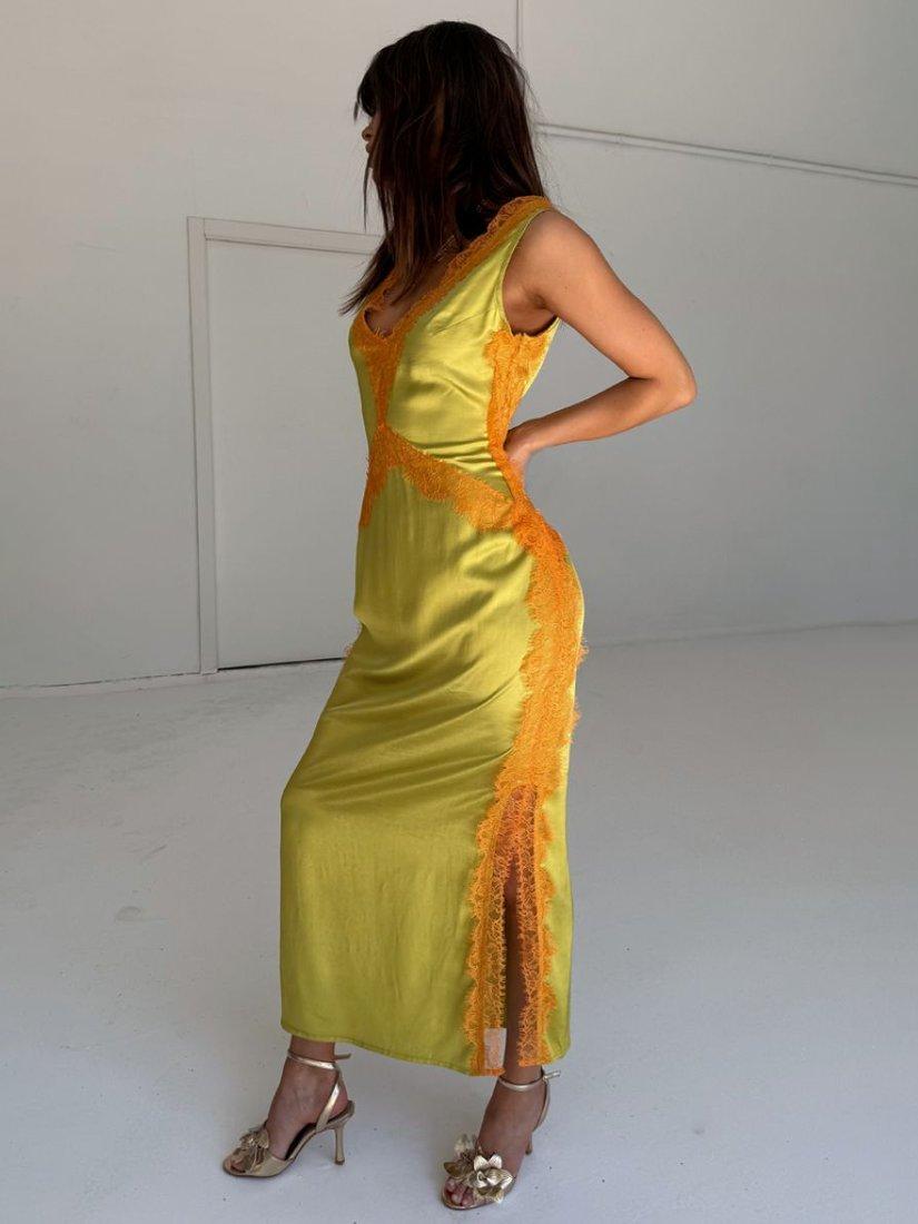 Product image 3 of 5, which shows Never Fully Dressed Plunge Neck Lace Maxi Slip Dress, Olive Green, 6