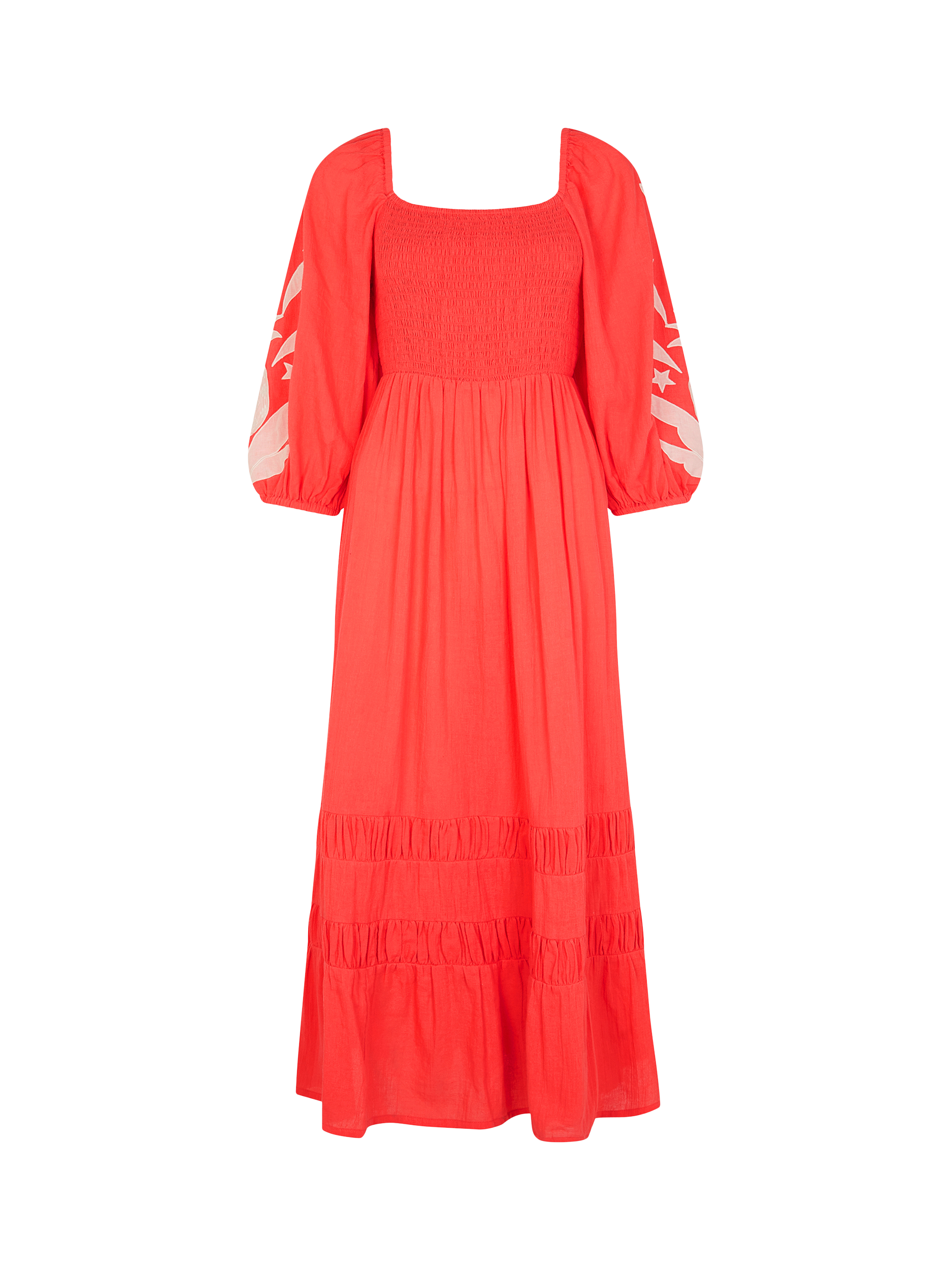Product image 3 of 4, which shows Accessorize Pineapple Applique Smocked Maxi Dress, Coral, S