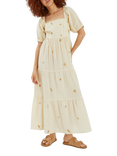 Accessorize Embroidered Puff Sleeve Maxi Dress, Natural