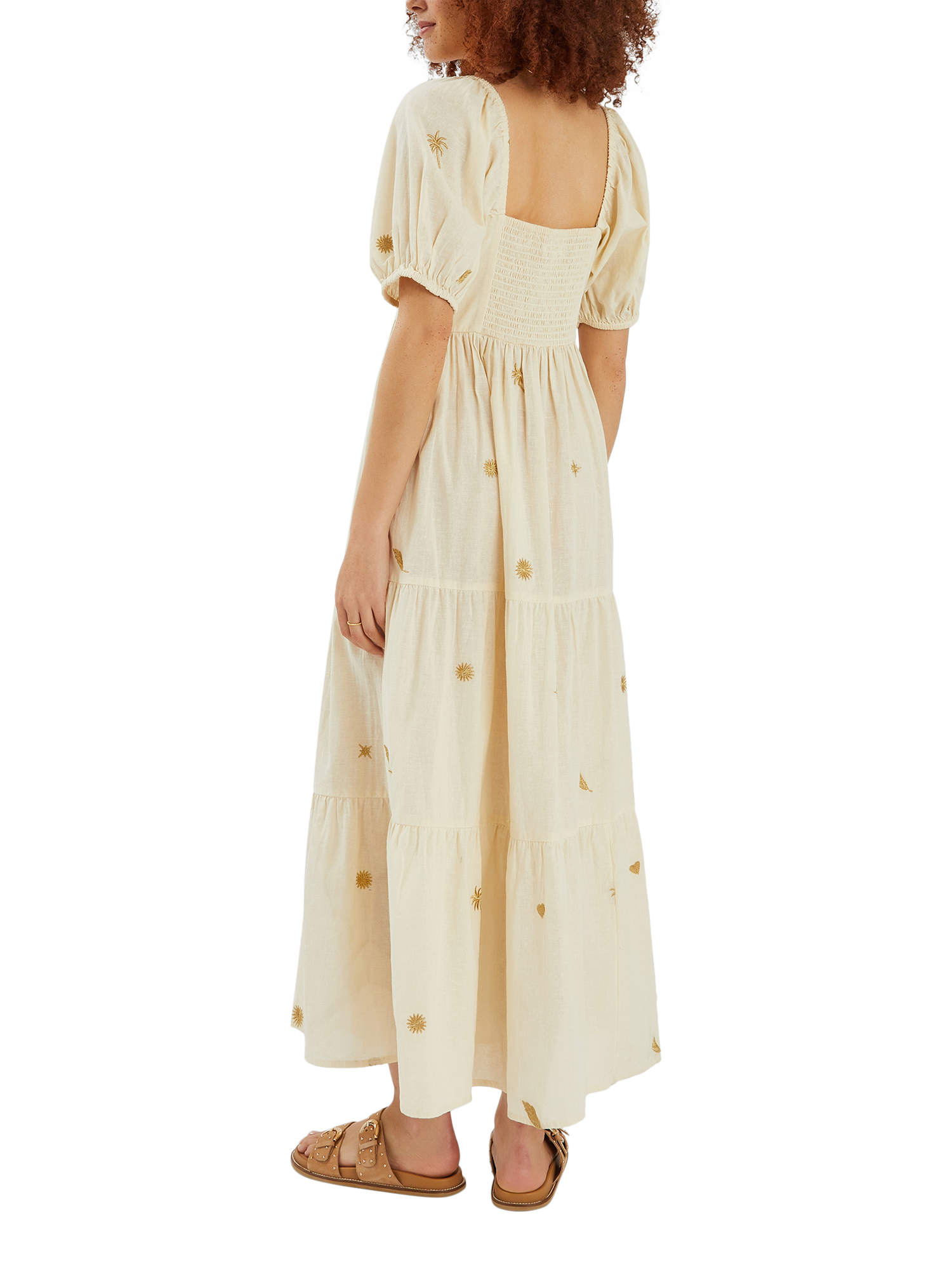 Product image 2 of 4, which shows Accessorize Embroidered Puff Sleeve Maxi Dress, Natural, S