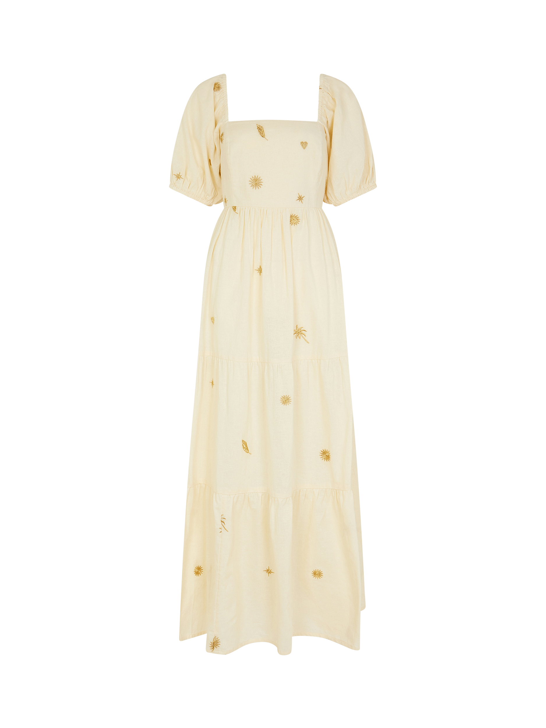 Product image 3 of 4, which shows Accessorize Embroidered Puff Sleeve Maxi Dress, Natural, S