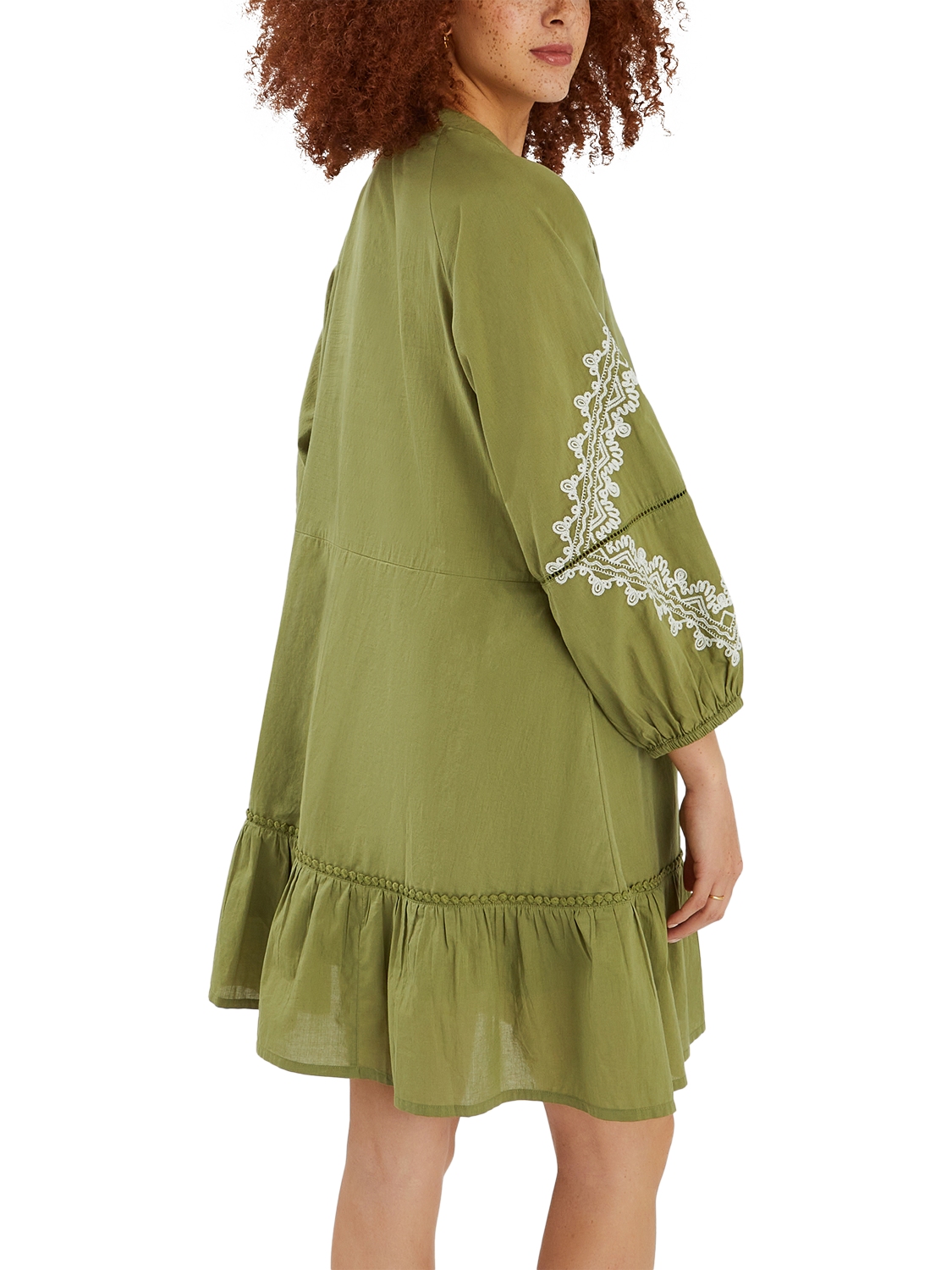 Product image 2 of 4, which shows Accessorize Embroidered Long Sleeve Mini Dress, Khaki, S